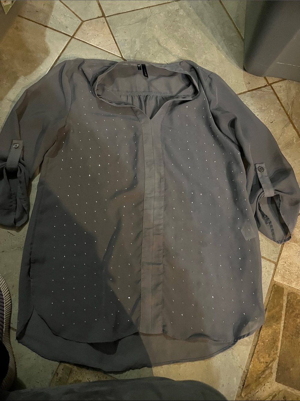 Casual Button-Down Shirt with Stud Accents - Charcoal Gray Gc 10-3